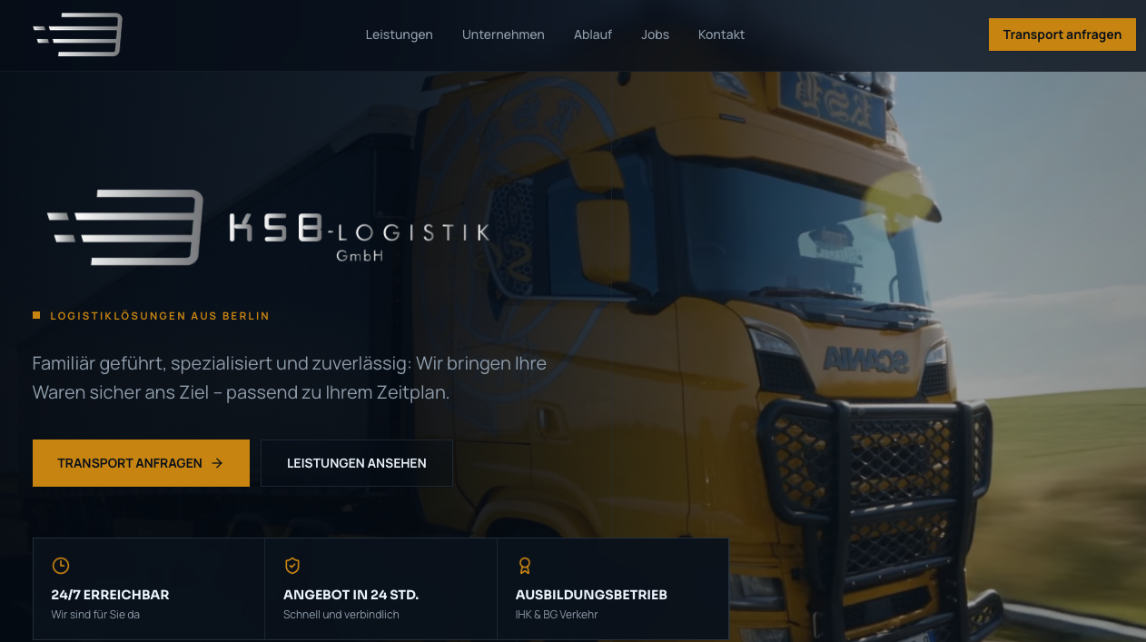 Screenshot der Website ksb-logistik.de